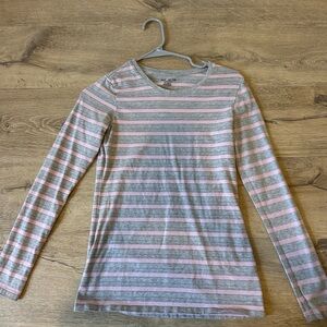 Striped Long Sleeve Shirt pink and grey